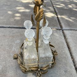 Gold Floral Alcohol Glass Decanters And Holder
