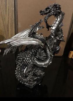 Silver Resin 2 Dragons Statue