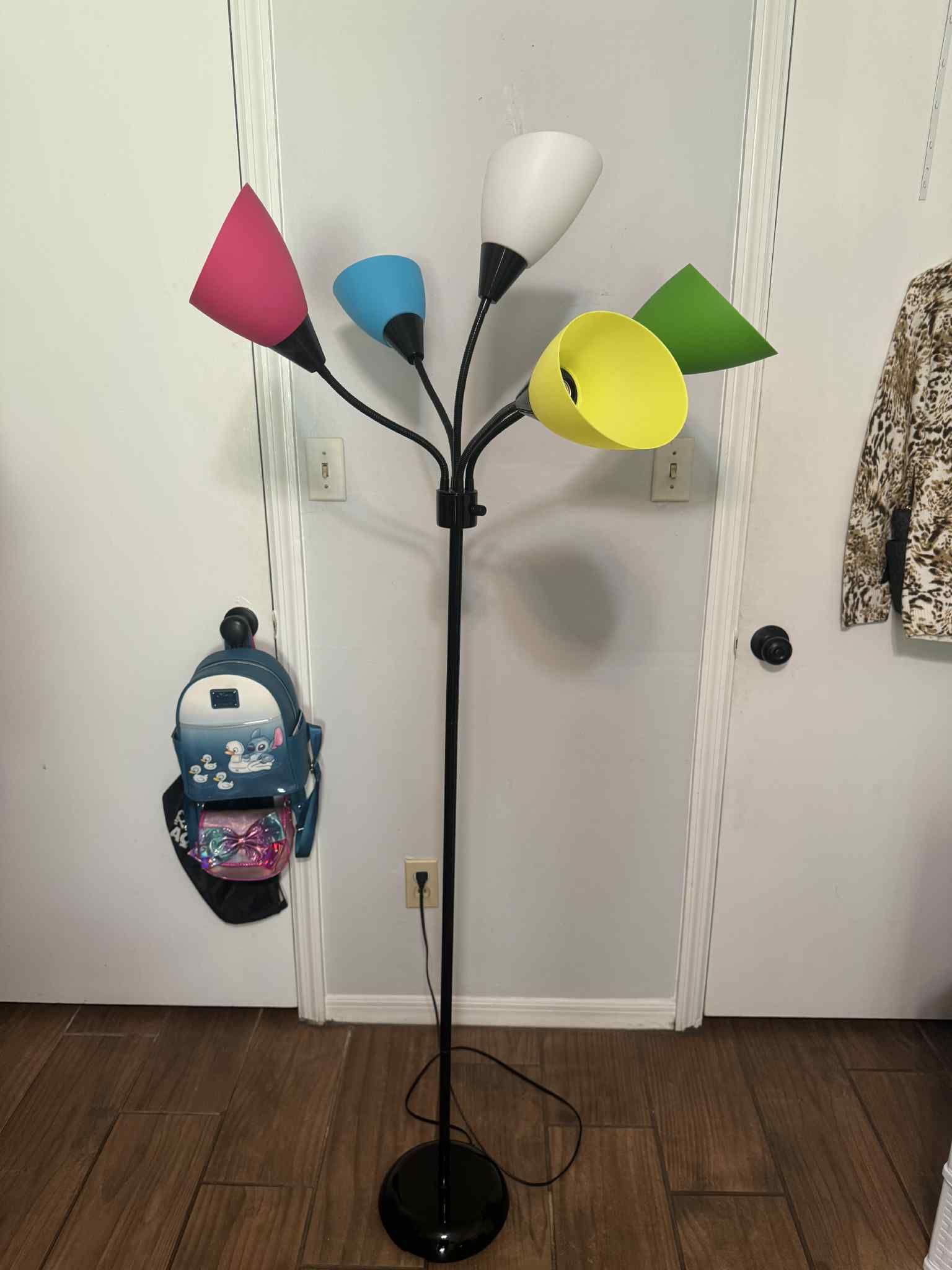 5-light multi-head floor lamp with multi-colored shades