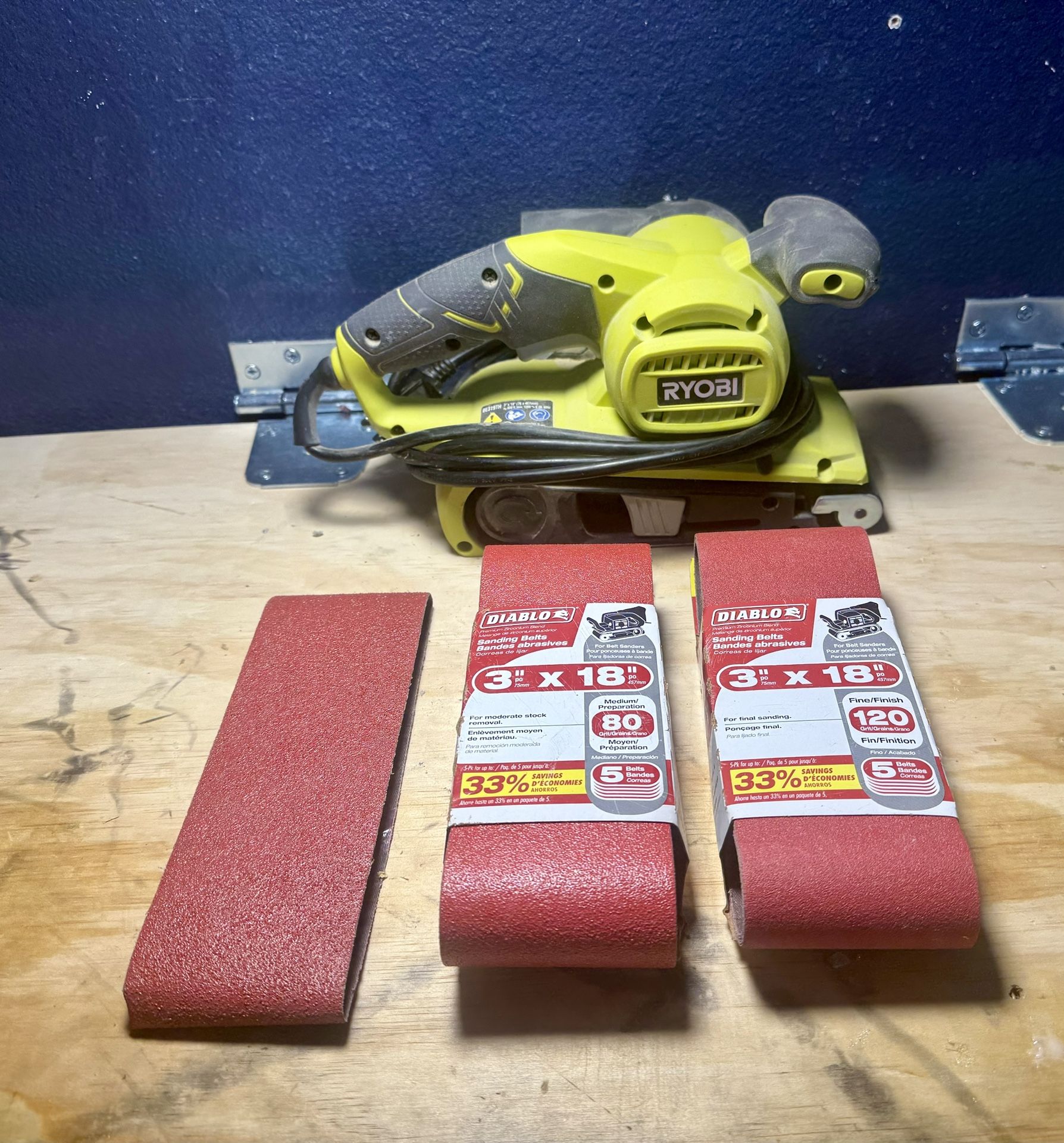 Ryobi Corded Portable Belt Sander With Sanding Belts 