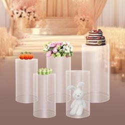 5 PCS CLEAR CYLINDER PEDESTAL STANDS 