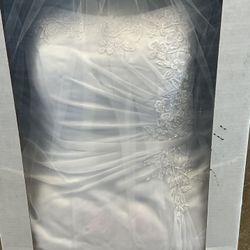 David’s Bridal Cream Colored Gown & Veil Size 14