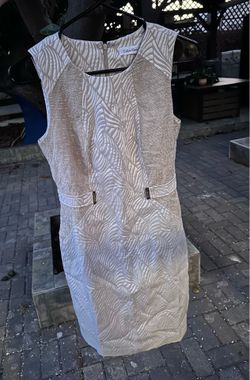 Calvin Klein Cream Textured Sheath Midi Dress Size 6