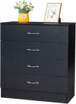 Black 4-Drawer Dresser with Silver Handles