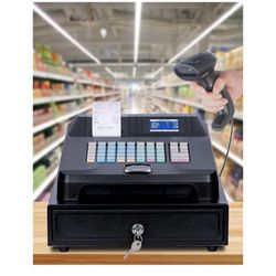 Cash Register for Small Businesses with Scanner, Electronic Cash Registers with Dual Display for Cashier and Customer, Auto Receipt Print& Cash Drawer