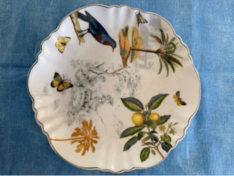 Decorative Porcelain Plate with Botanical Bird Design with Gold trim