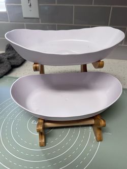 2-Tier Serving Stand with Bamboo Frame