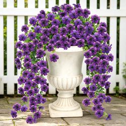 6 Pcs Artificial Fake Hanging Flowers for Outdoor Spring Decoration UV Resistant Faux Silk Daisy with Eucalyptus Leaves No Fade Flowers for Hanging Ba
