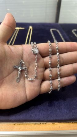 14k White Gold Rosary 24in