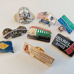 Set of 8 Miscellaneous Lapel Pins Brooches. Ocean City 2009, American Society of Nuclear Cardiology Bronze, Philippines, Norwegian Wind Latitudes, Iso