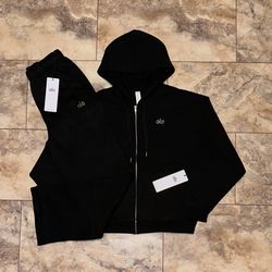 Alo Yoga Accolade Full Zip Hoodie & Straight Leg Sweatpants Set Black Sweatsuit Size Small