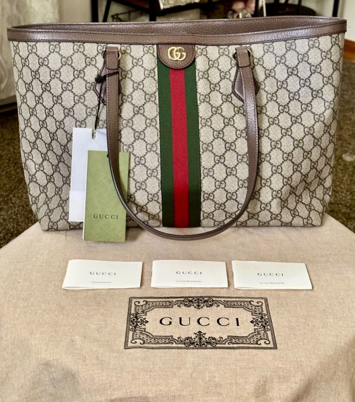 NEW Gucci Ophidia GG Tote Bag - Beige/Ebony