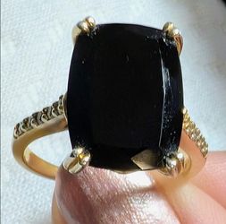 14k Gold Plated Sterling Silver Onyx (7-1/2 ct. t.w.) CZ Statement Ring S 8.5