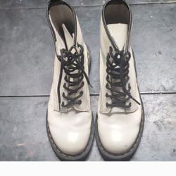 Dr. Martens White And Black Combat Boots 