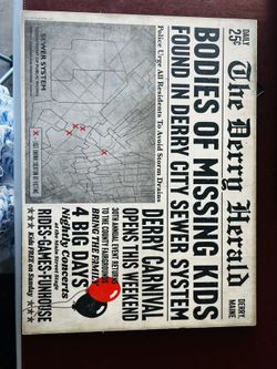 Spirit Hallow IT Pennywise Derry Tribune Newspaper Headline Bodies Sign RARE!