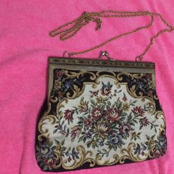 Vintage Tapestry w/ Gold Chain Handbag 