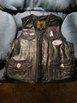 Ladies Leather Biker vest with lots a patches