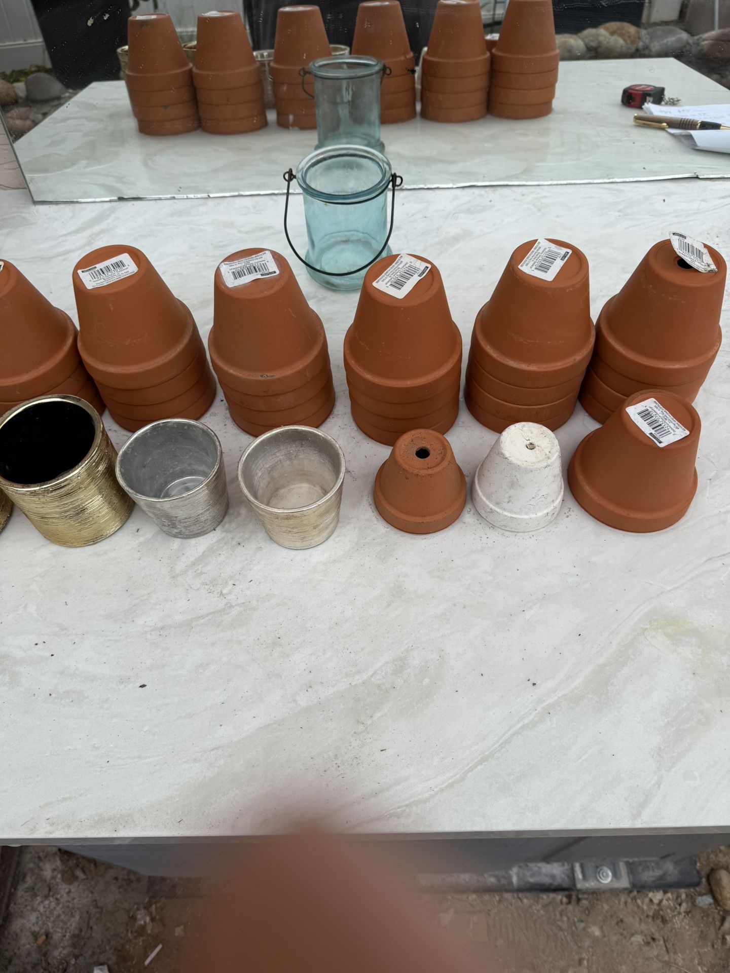22 Pieces Of 4” Terracotta Pots & 4 Pieces Of 3” Gold Votive