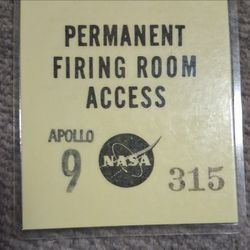NASA Apollo 9 Permanent Firing Room Access Badge
