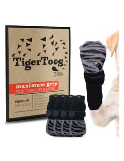 DOK TigerToes Anti-Slip Senior Dog Socks, Black LARGE 