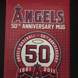 commemorative Los Angeles Angels 50th Anniversary glass mug.