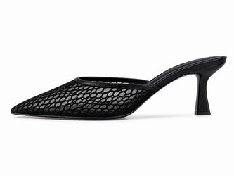 Women’s Steve Madden Black Mesh Pointed Toe Slip On Mule Kitten Heels 8