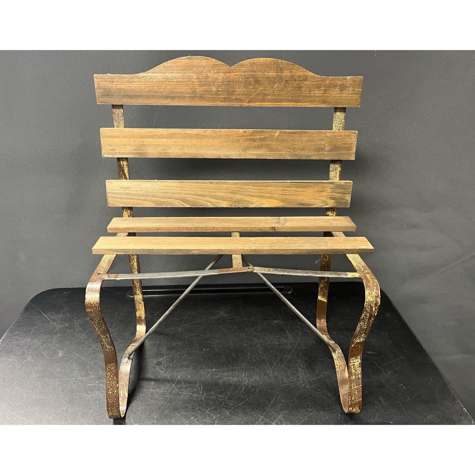 Wood and metal Doll bench, small plant stand, missing a wooden slat-see pics.