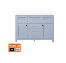 HDC Hanna 48" Single Sink Bathroom Vanity in Spruce Blue with White Stone Top - R