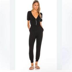 Lovers + Friends Henley Black Short Sleeve Jumpsuit