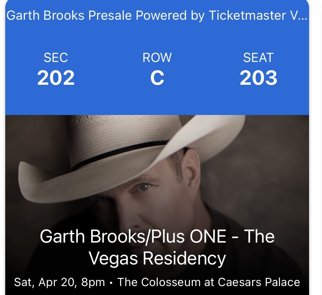 2 Garth Brooks Vegas Tickets 4-20-24