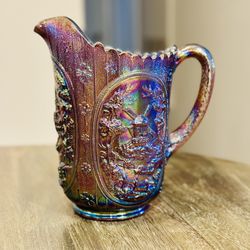 Vintage iridescent Carnival Glass Pitcher 8.5”