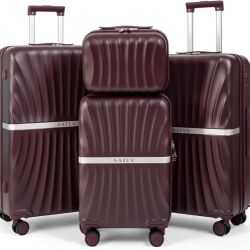 Luggage 4 Piece Set Suitcase with TSA, Airline-Approved Hard Shell Expandable Double Spinner Rolling Wheels Suitcases for Lightweight Travel (Dark Pur