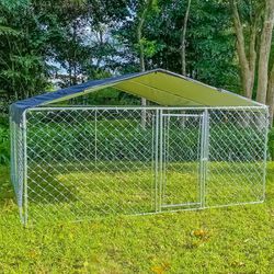 Outdoor Kennel Metal Dog Cage Fence Chicken Hen House Playpen w/Cover 10×10 ft Thumbnail