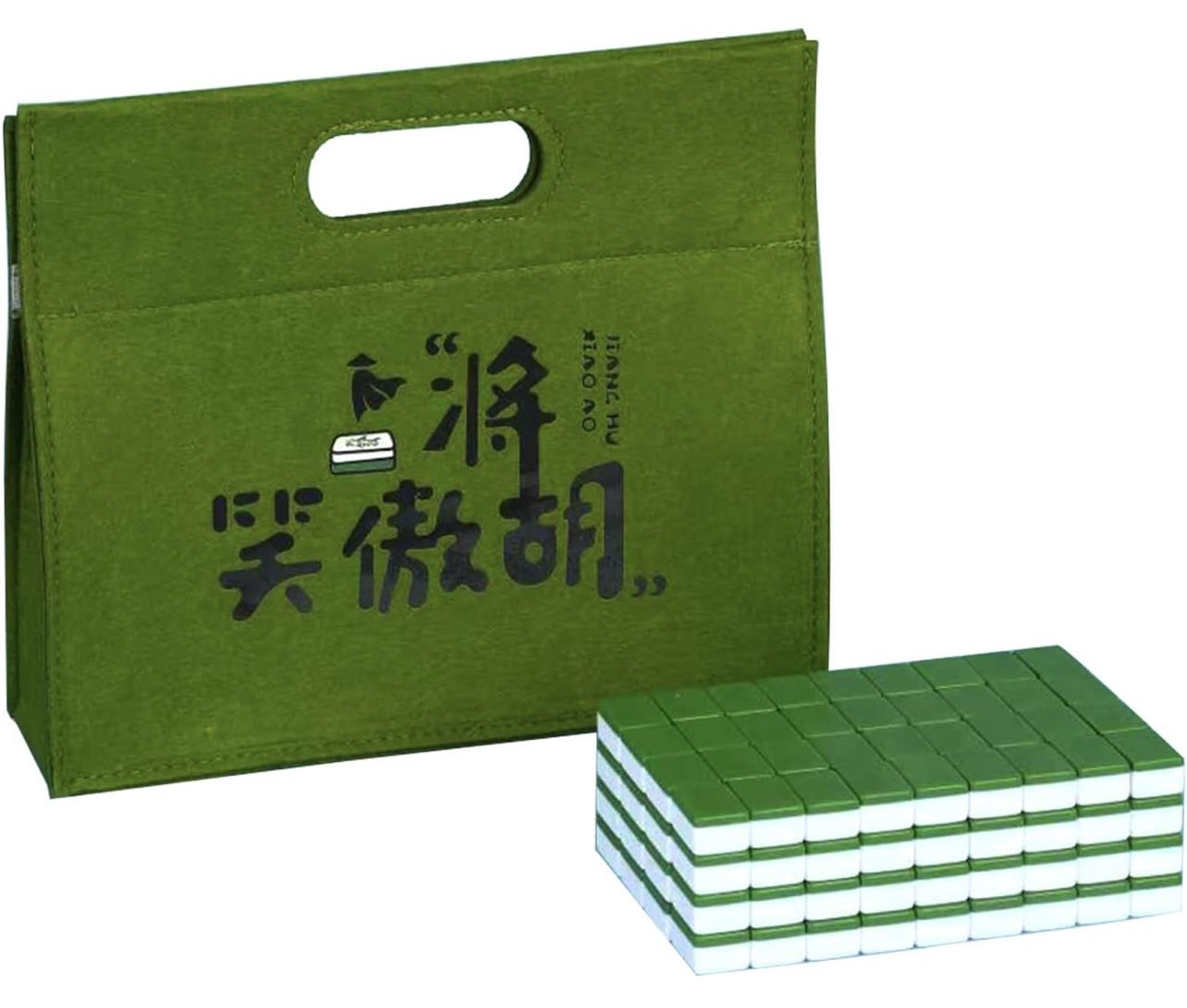 Professional Traditional Chinese Mahjong Set 中式麻將 - 30mm 146 Tiles Green & White Melamine with Dice Wind Indicator Storage Case Green