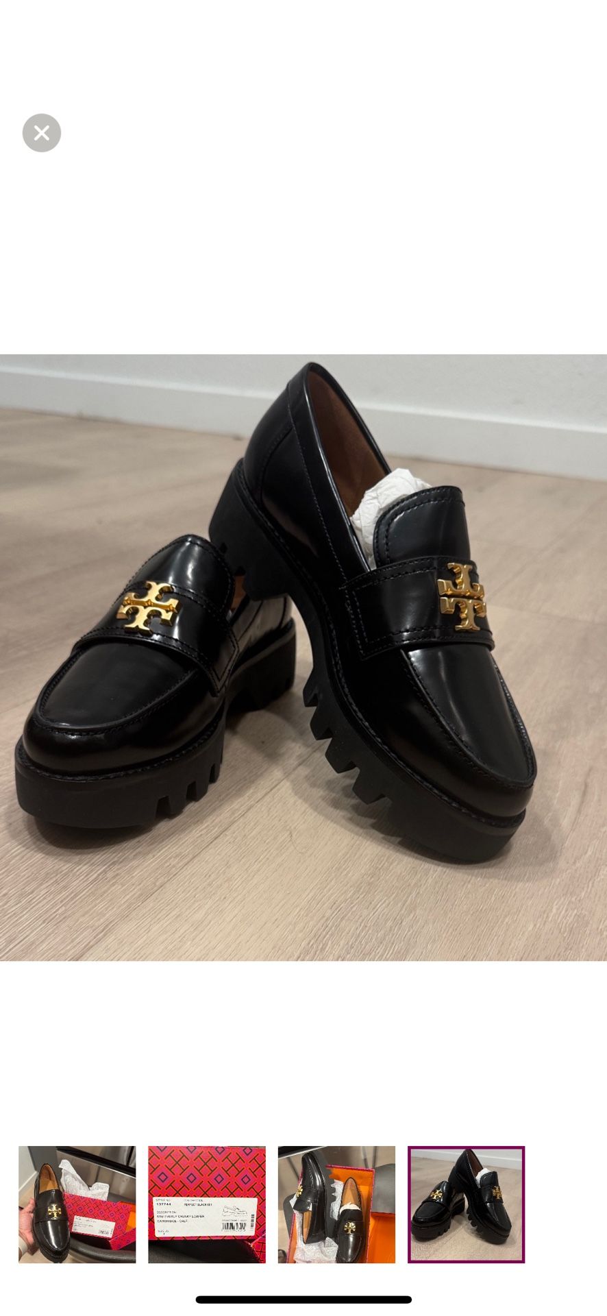 Tory Burch Mini Everly Chunky Loafer Black Leather Gold Logo Size 7 NIB