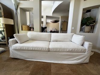 White Linen Slipcovered Sofa