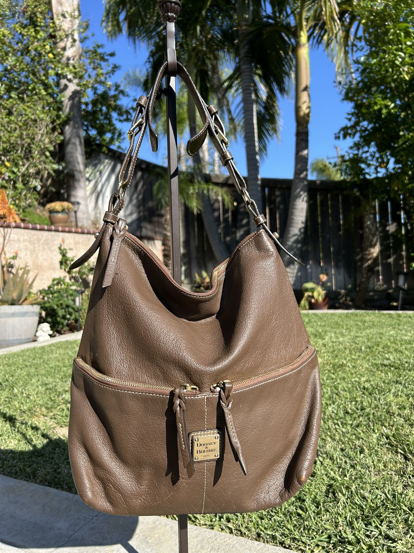 Dooney And Bourke Dillen 21” H Large Brown Leather Satchel Hobo