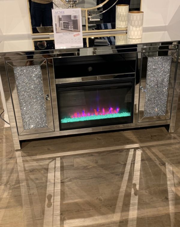 New mirrored fireplace TV STAND with crystal inserts 
