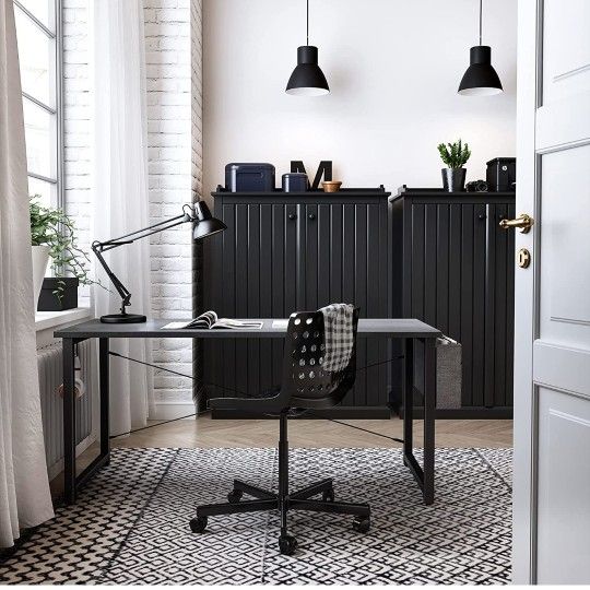 63 inch Super Large Computer Writing Desk Gaming Sturdy Home Office Desk, Work Desk with A Storage Bag and Headphone Hook, Espresso Gray