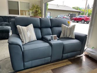 Genuine Leather Dual Power Reclining Loveseat