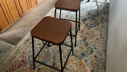 Wood SEAT And Metal Frame Kitchen Stools