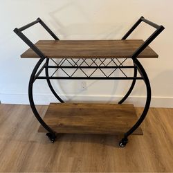 Wooden Bar Cart with Wine Rack
