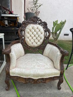 Vintage Victorian Rococo revival walnut armchair Antique