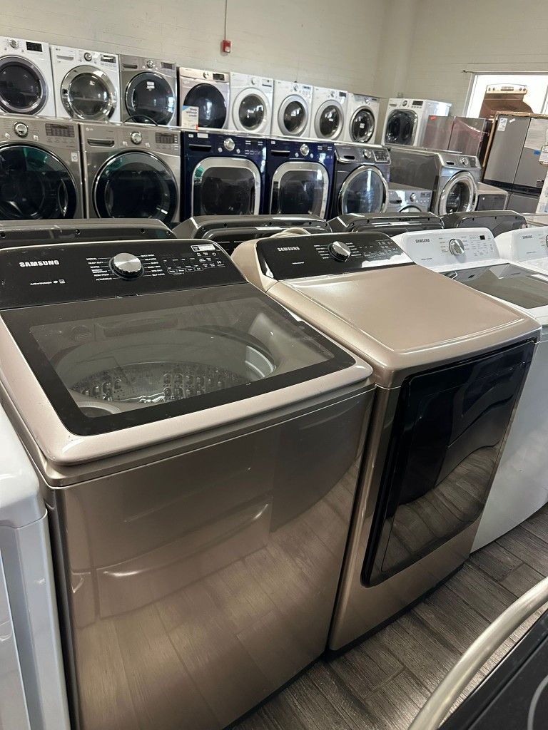 Samsung champagne washer and dryer set electric with warranty great condition