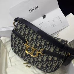 DIOR Dior CD Besace Adjustable Shoulder Strap Flap Closure Oblique Printed Fabric Shoulder Crossbody Bag Small Women Blue