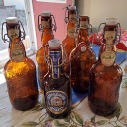 Beer Bottles,  Six , 5 Grolsch And 1 Flensburger 