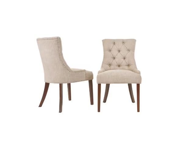StyleWell Bakerford Biscuit Beige Upholstered Dining Chair with Tufted Back (Set of 2)