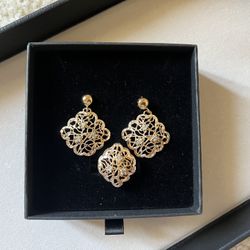 Elegant Italian Silver Jewelry Set Statement Ring And Earrings with Lace Design Italian silver