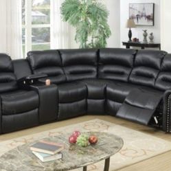 🔥JUST IN 🔥 Brand New Black Sectional Recliner Sofa With Storage Console And Cup Holders
