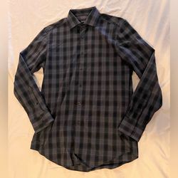 Van Heusen black and grey plaid button-up shirt
